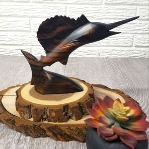MCM handcarved Ironwood Swordfish/Marlin sculpture